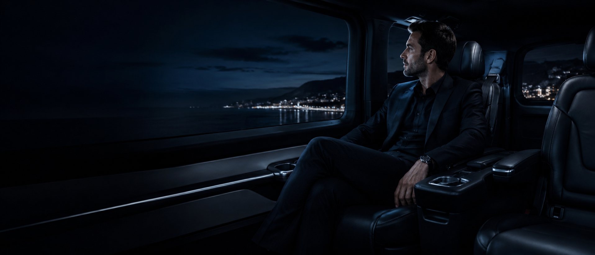 Mercedes V-Class arka koltuğunda rahat yolculuk, camdan Kıbrıs sahili